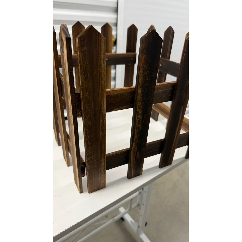 Rustic Brown Wood Picket Fence Tree Collar Square Planter Surround 12x12
